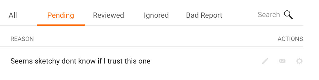 Actions in the table header