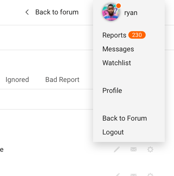 Notifications in the user menu